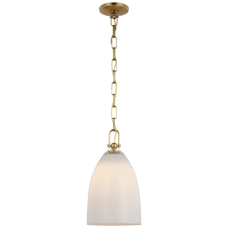 Chapman & Myers Andros Medium Pendant in Antique-Burnished Brass with White Glass Ceiling Light W8.5" x H15.25"