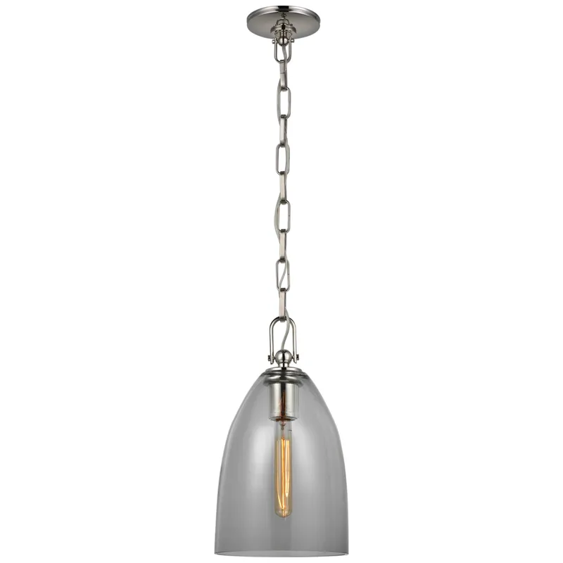 Chapman & Myers Andros Medium Pendant in Polished Nickel with Smoked Glass Ceiling Light W8.5" x H15.25"