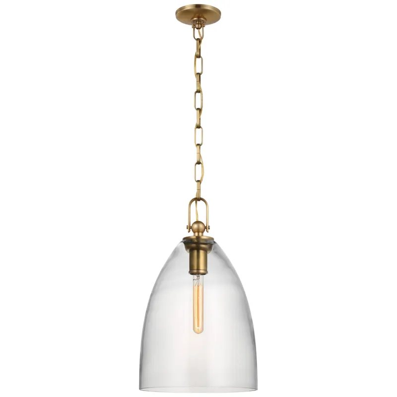 Chapman & Myers Andros Large Pendant in Antique-Burnished Brass with Clear Glass Ceiling Light W12" x H20.25"