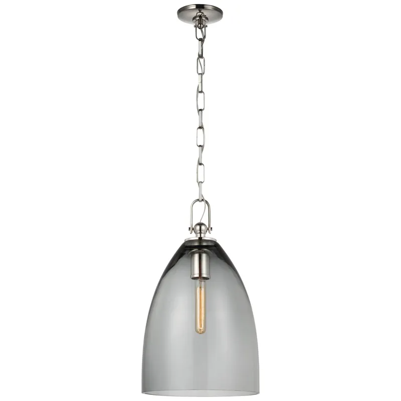 Chapman & Myers Andros Large Pendant in Polished Nickel with Smoked Glass Ceiling Light W12" x H20.25"