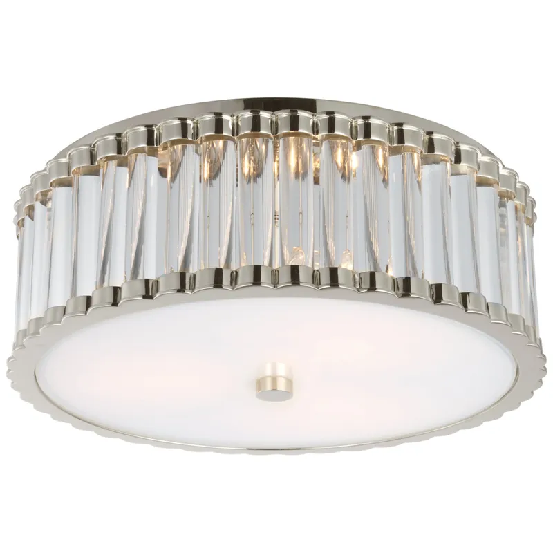 Chapman & Myers Kean 14" Flush Mount in Polished Nickel with Clear Glass Rods and Frosted Glass Diffuser Ceiling Light W14.25" x H5.5"