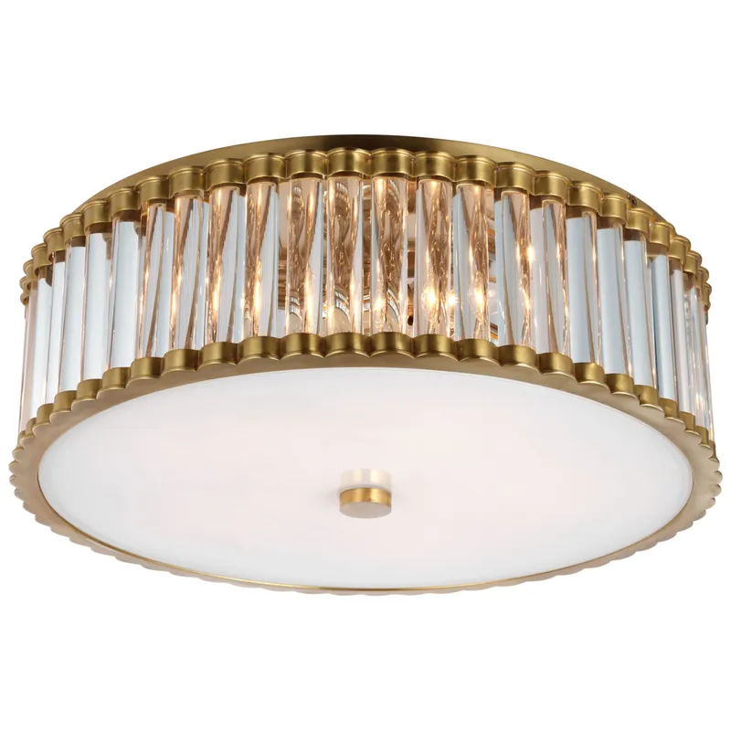 Chapman & Myers Kean 18" Flush Mount in Hand-Rubbed Antique Brass with Clear Glass Rods and Frosted Glass Diffuser Ceiling Light W18.25" x H6"