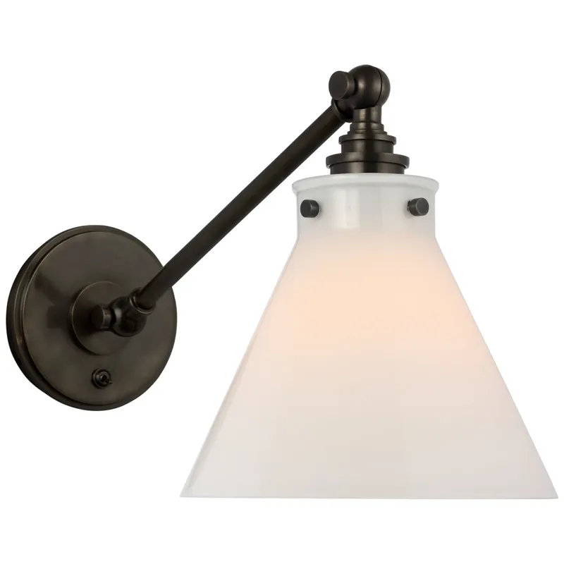 Chapman & Myers Parkington Single Library Wall Light in Bronze with White Glass W8.5" x H9.75" - 11.5"