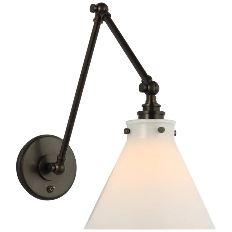 Chapman & Myers Parkington Double Library Wall Light in Bronze with White Glass W8.5" x H14" - 15"