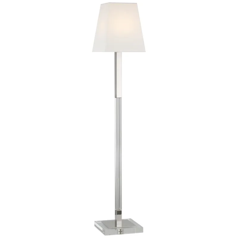 Chapman & Myers Reagan Medium Reading Floor Lamp in Polished Nickel and Crystal with Linen Shade W9.5" x H52"