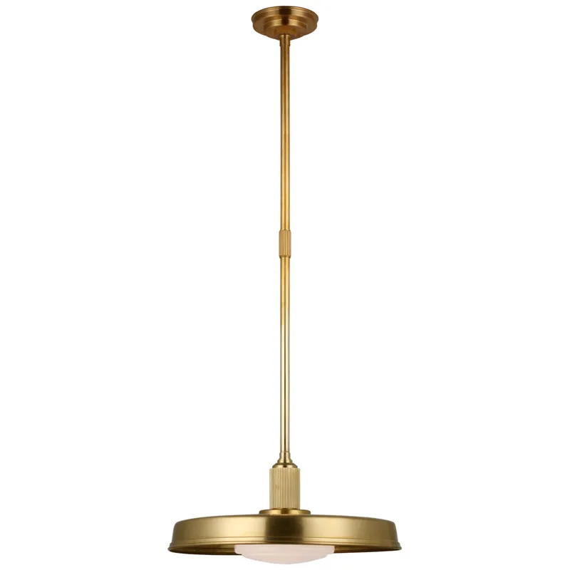 Chapman & Myers Ruhlmann 18" Factory Pendant in Antique-Burnished Brass with White Glass Ceiling Light W18"