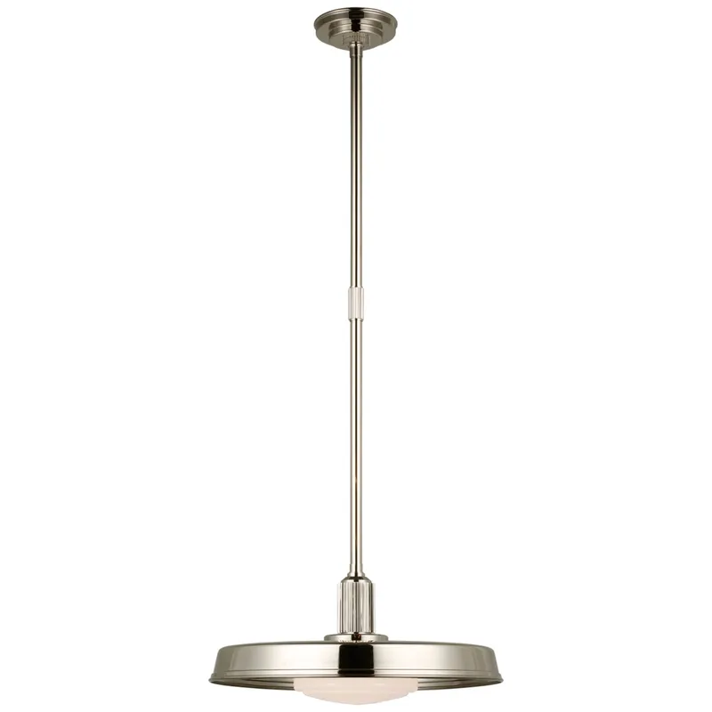 Chapman & Myers Ruhlmann 18" Factory Pendant in Polished Nickel with White Glass Ceiling Light W18"