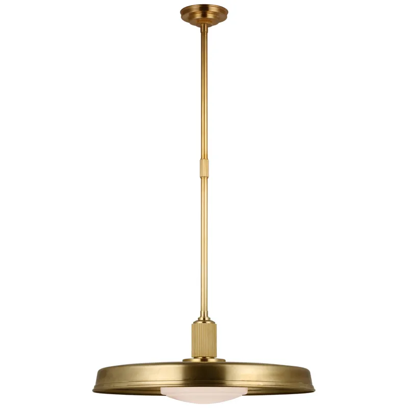 Chapman & Myers Ruhlmann 24" Factory Pendant in Antique-Burnished Brass with White Glass Ceiling Light W24"