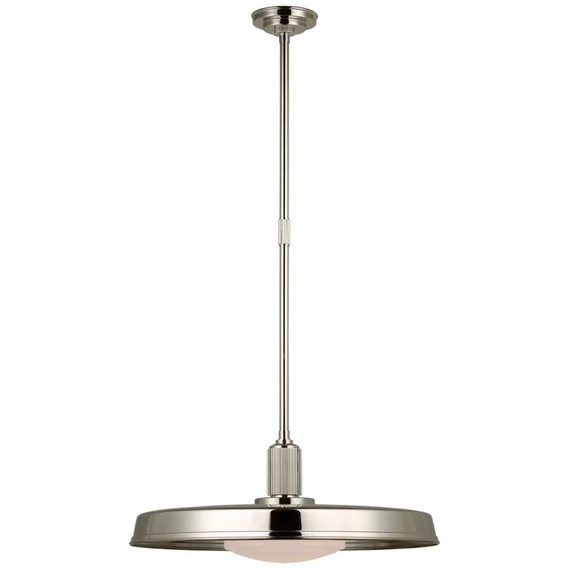 Chapman & Myers Ruhlmann 24" Factory Pendant in Polished Nickel with White Glass Ceiling Light W24"