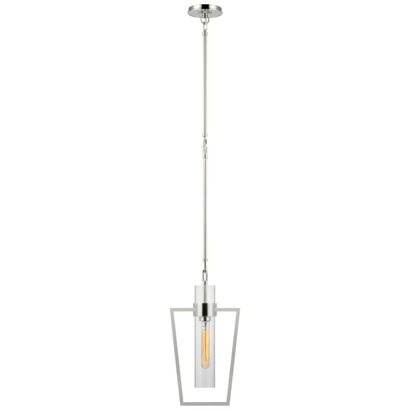 Ian K. Fowler Presidio Petite Caged Pendant in Polished Nickel with Clear Glass Ceiling Light W9.25"
