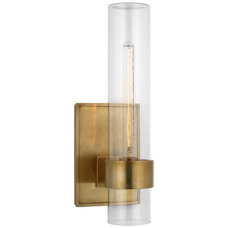Ian K. Fowler Presidio 18" Outdoor Sconce in Hand-Rubbed Antique Brass with Clear Glass Outdoor Lighting W6.25" x H18"