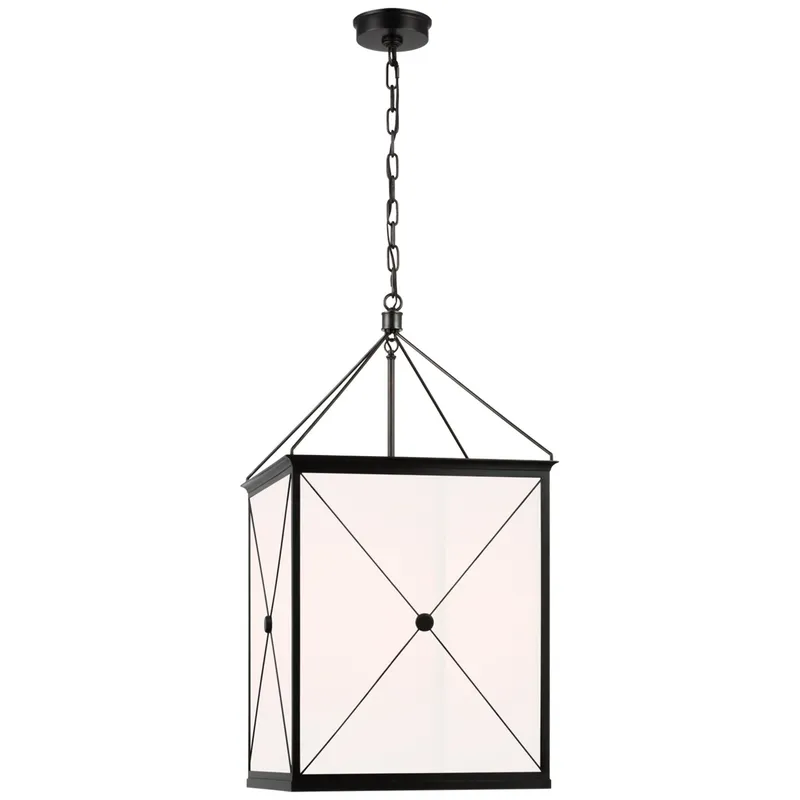Julie Neill Rossi Medium Lantern in Bronze with White Glass Ceiling Light W18" x H33.5"