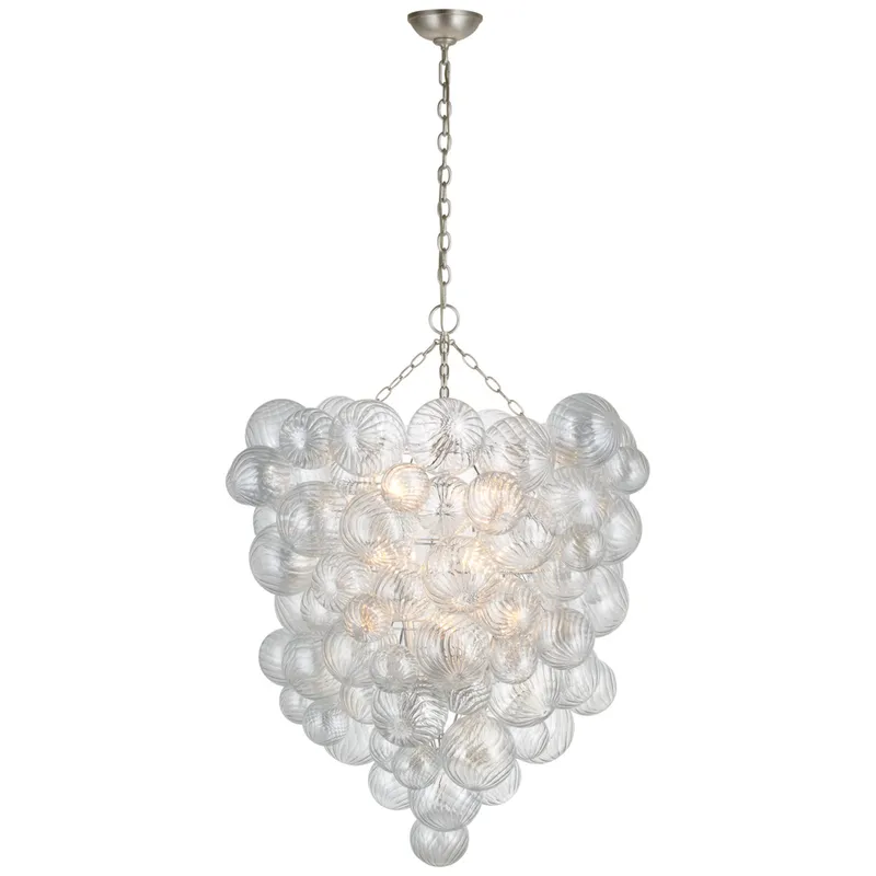 Julie Neill Talia Grande Entry Chandelier in Burnished Silver Leaf with Clear Swirled Glass Ceiling Light W36.5" x H44.25"