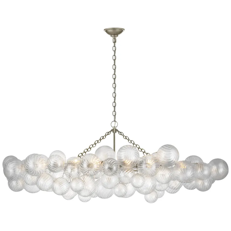 Julie Neill Talia Large Linear Chandelier in Burnished Silver Leaf with Clear Swirled Glass Ceiling Light W25.75" x 63.25" x H24.25"