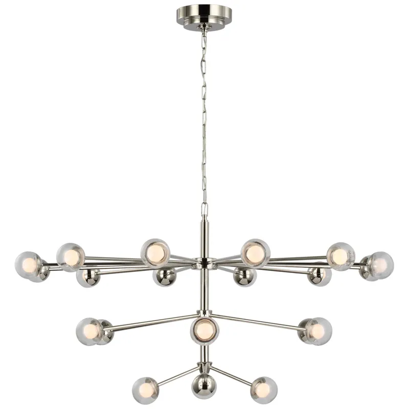kate spade new york Alloway Large Chandelier in Polished Nickel with Clear Glass Ceiling Light W42" x H22.25"