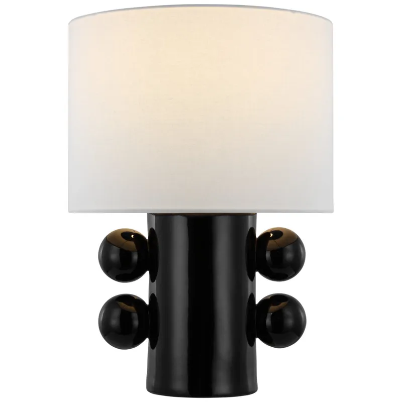 Kelly Wearstler Tiglia Low Table Lamp in Black with Linen Shade W14.75" x H20.5"