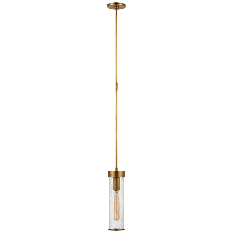 Kelly Wearstler Liaison Short Pendant in Antique-Burnished Brass with Crackle Glass Ceiling Light W3.5"