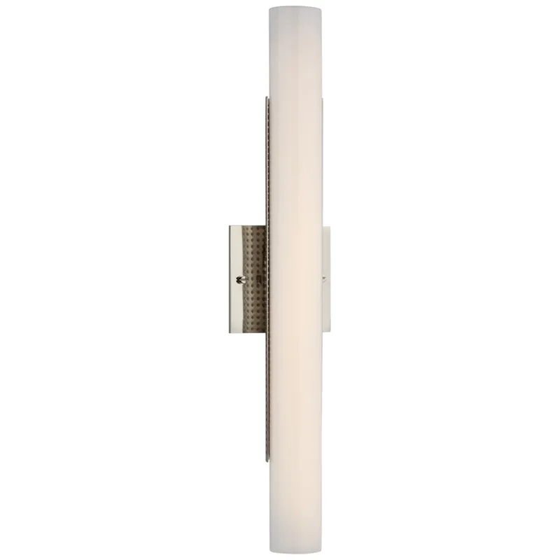 Kelly Wearstler Precision 21" Bath Light in Polished Nickel with White Glass Wall Light W4.25" x H21"