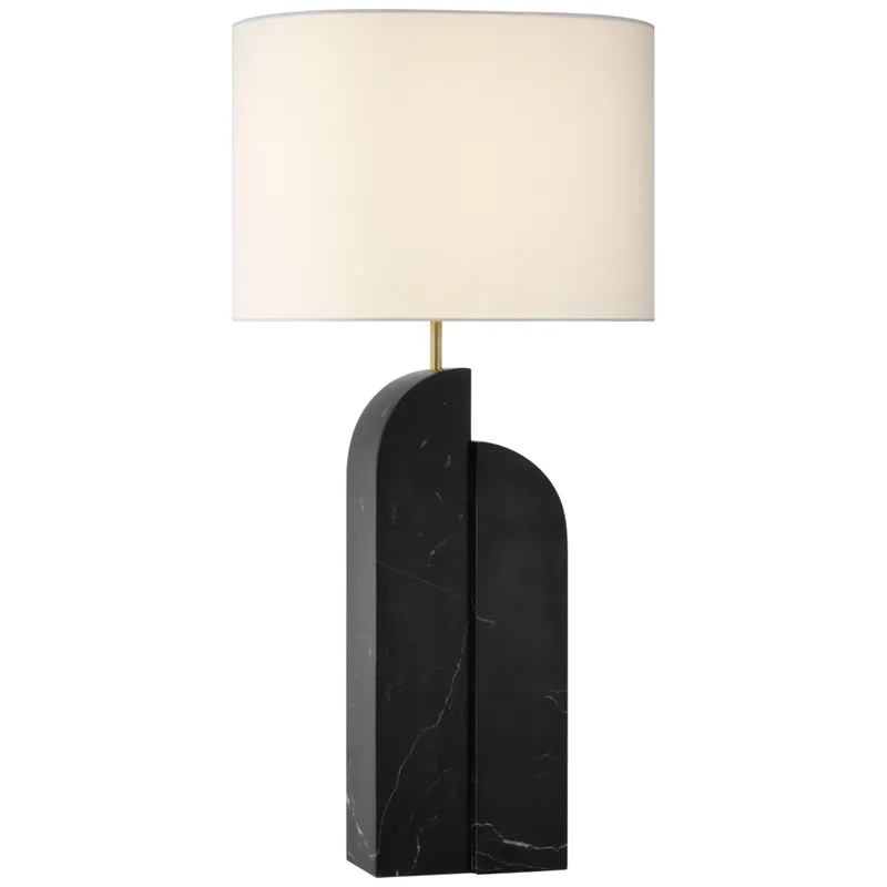 Kelly Wearstler Savoye Large Right Table Lamp in Black Marble with Linen Shade W18" x H34"