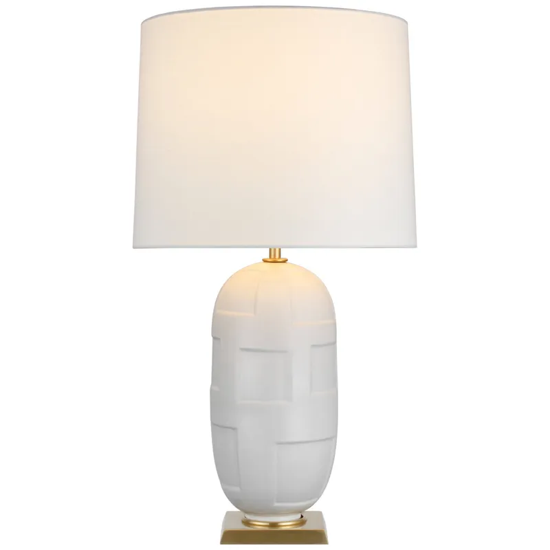 Thomas O'Brien Incasso Large Table Lamp in Plaster White with Linen Shade W17" x H31.5"