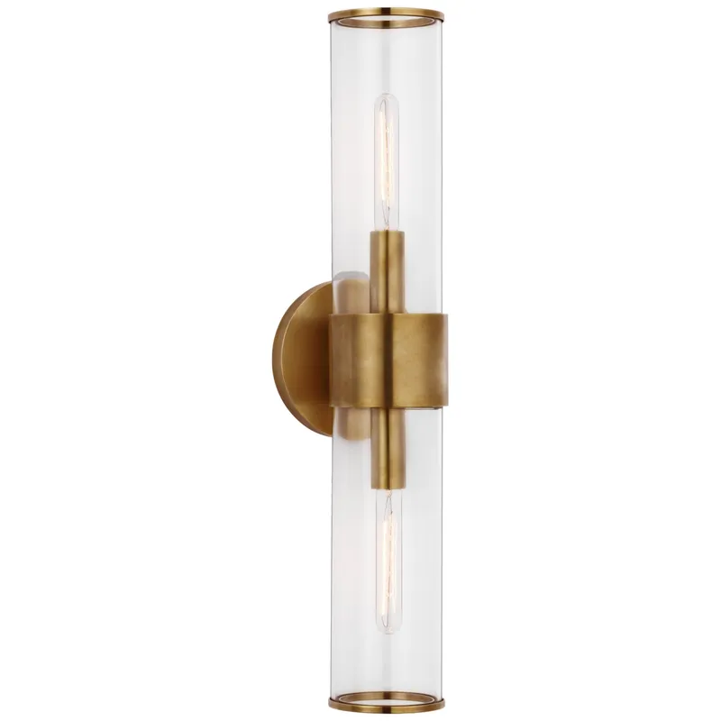 Kelly Wearstler Liaison Medium Sconce in Antique-Burnished Brass with Clear Glass Wall Light W5.25" x H22"