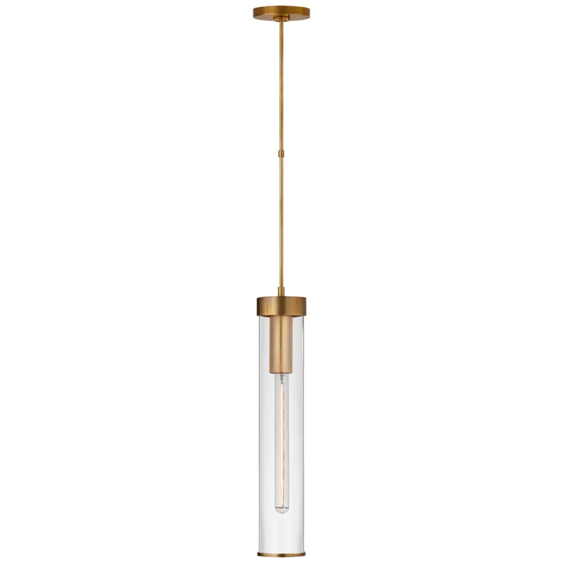 Kelly Wearstler Liaison Long Pendant in Antique-Burnished Brass with Clear Glass Ceiling Light W3.5"