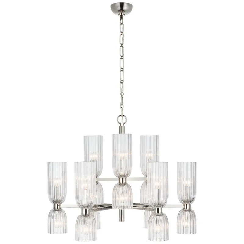 AERIN Asalea Medium Two-Tier Chandelier in Polished Nickel with Clear Glass Ceiling Light W34" x H27.5"