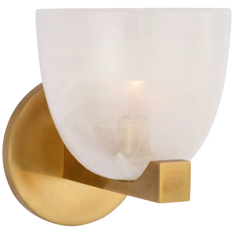AERIN Carola Single Sconce in Hand-Rubbed Antique Brass with White Strie Glass Wall Light W6" x H7.25"