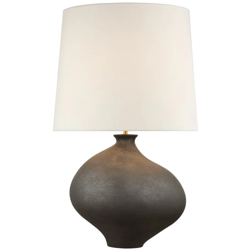 AERIN Celia Large Left Table Lamp in Stained Black Metallic with Linen Shade W16.5" x H28.75"