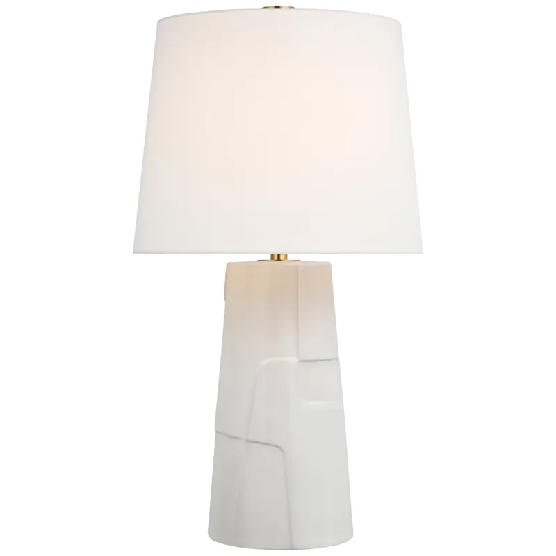 Barbara Barry Braque Medium Debossed Table Lamp in Mixed White with Linen Shade W18" x H28.75"