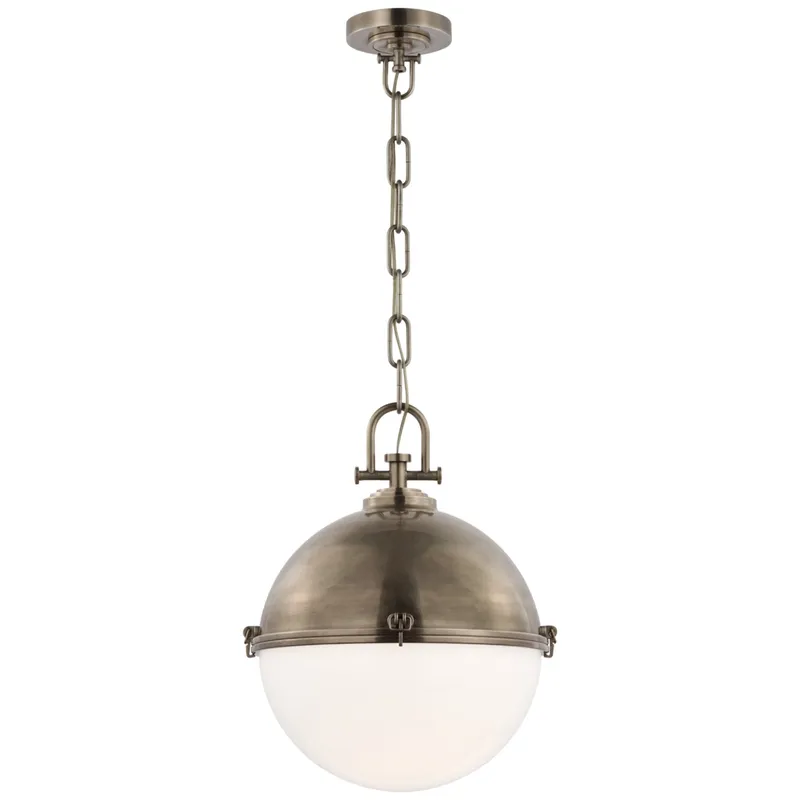 Chapman & Myers Adrian X-Large Globe Pendant in Antique Nickel with White Glass Ceiling Light W17" x H21.5"