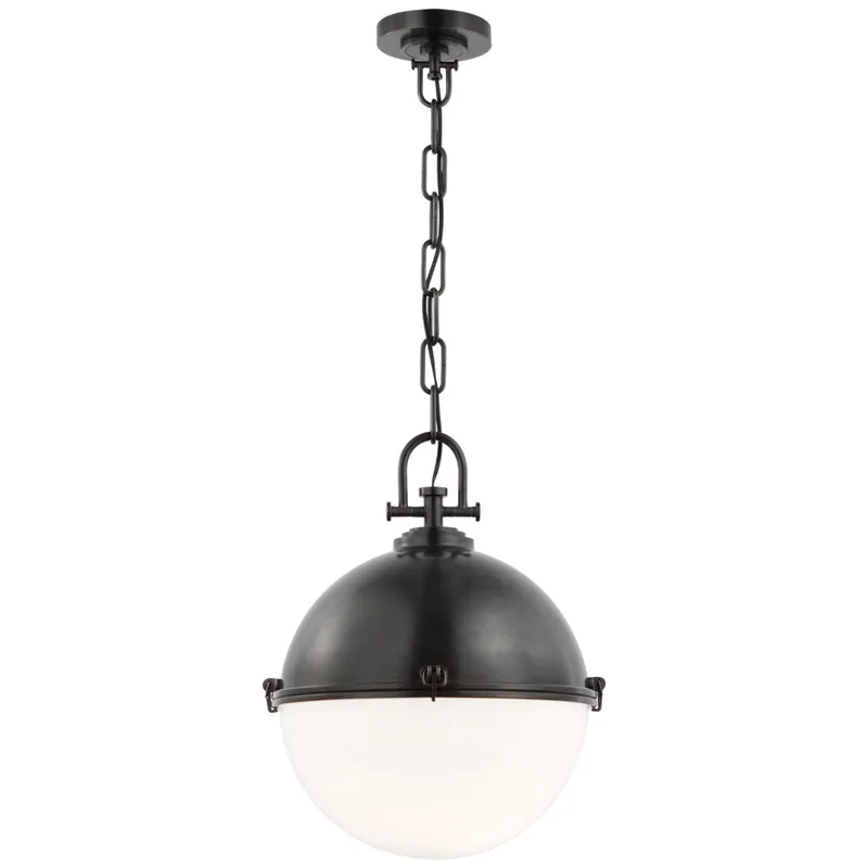 Chapman & Myers Adrian X-Large Globe Pendant in Bronze with White Glass Ceiling Light W17" x H21.5"