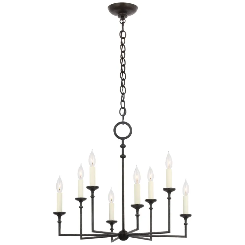 Chapman & Myers Rowen Medium 8-Light Chandelier in Aged Iron Ceiling Light W25.25" x H22.25"