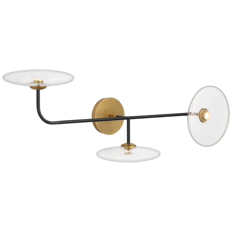 Ian K. Fowler Calvino Large Arched Sconce in Aged Iron and Hand-Rubbed Antique Brass with Clear Glass Wall Light W30" x H10.75"