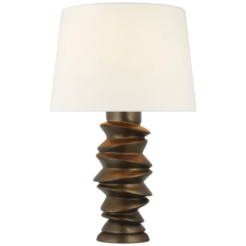 Julie Neill Karissa Medium Table Lamp in Antique Bronze Leaf with Linen Shade W18" x H28.75"