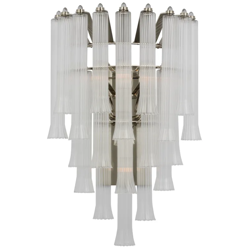 Julie Neill Lorelei Large Waterfall Sconce in Polished Nickel with Clear Glass Wall Light W14.75" x H22"