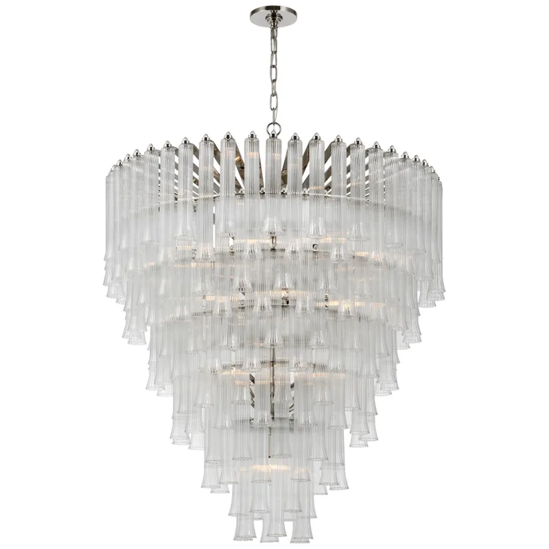 Julie Neill Lorelei X-Large Waterfall Chandelier in Polished Nickel with Clear Glass Ceiling Light W34.75" x H42.75"