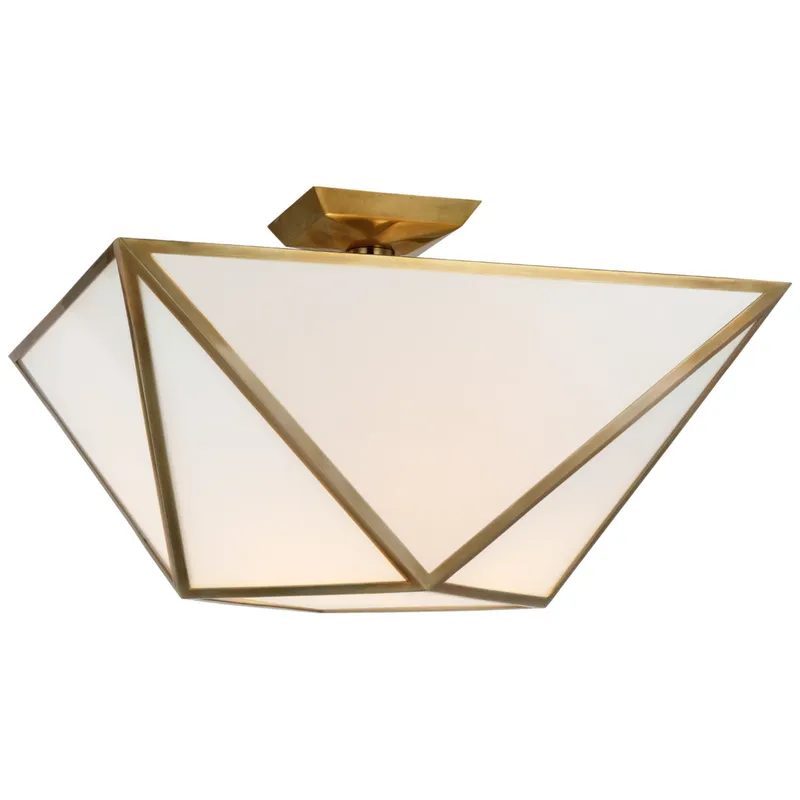 Julie Neill Lorino Large Semi-Flush Mount in Hand-Rubbed Antique Brass with White Glass Ceiling Light W20" x H12.25"