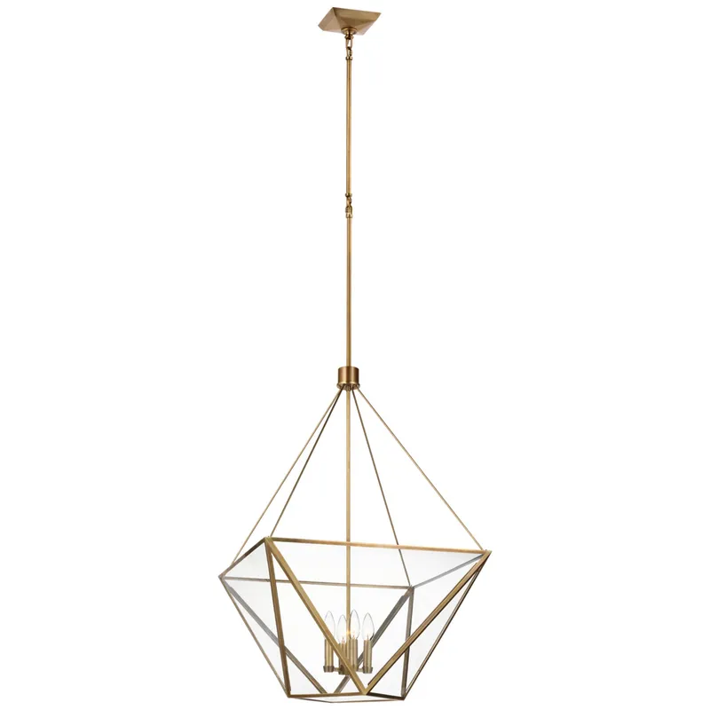 Julie Neill Lorino Large Lantern in Hand-Rubbed Antique Brass with Clear Glass Ceiling Light W22"