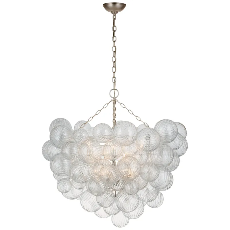 Julie Neill Talia Grande Chandelier in Burnished Silver Leaf with Clear Swirled Glass Ceiling Light W37.75" x H35.5"