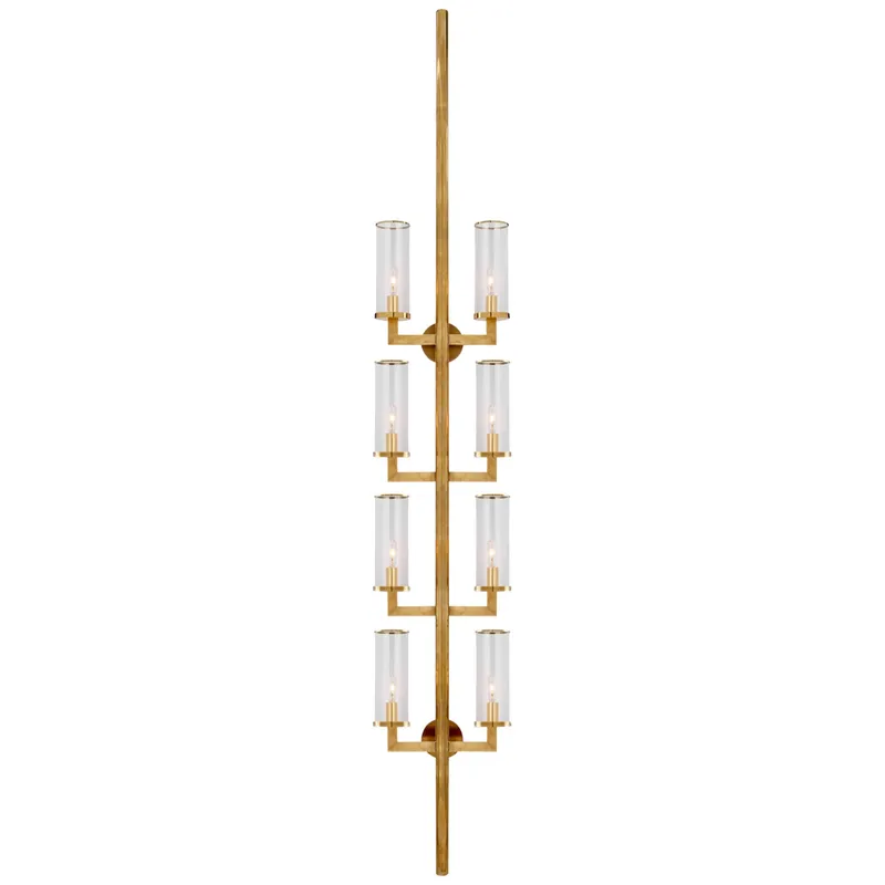 Kelly Wearstler Liaison Statement Sconce in Antique-Burnished Brass with Clear Glass Wall Light W12.75" x H84.25"