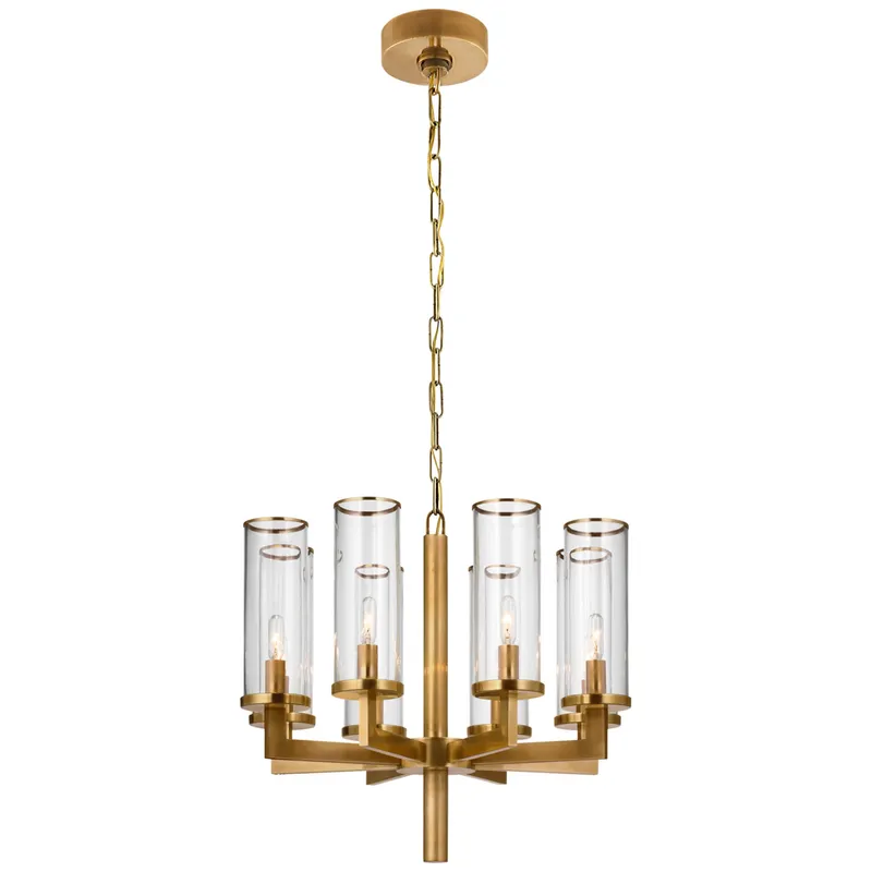 Kelly Wearstler Liaison Single Tier Chandelier in Antique-Burnished Brass with Clear Glass Ceiling Light W20.5"