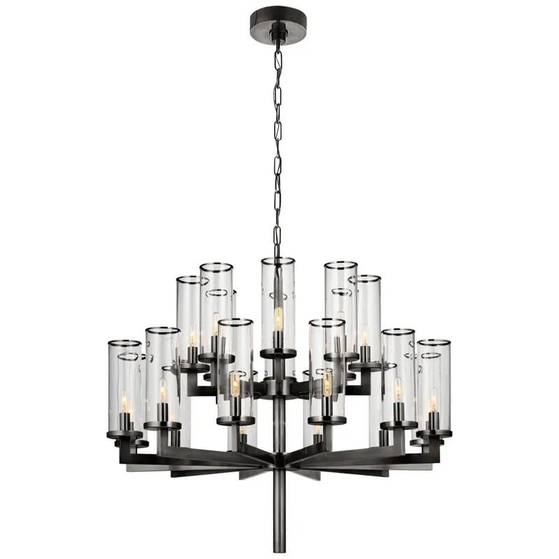 Kelly Wearstler Liaison Double Tier Chandelier in Bronze with Clear Glass Ceiling Light W34"