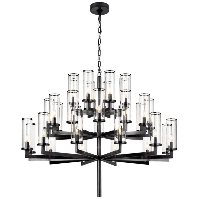 Kelly Wearstler Liaison Triple Tier Chandelier in Bronze with Clear Glass Ceiling Light W47.5"