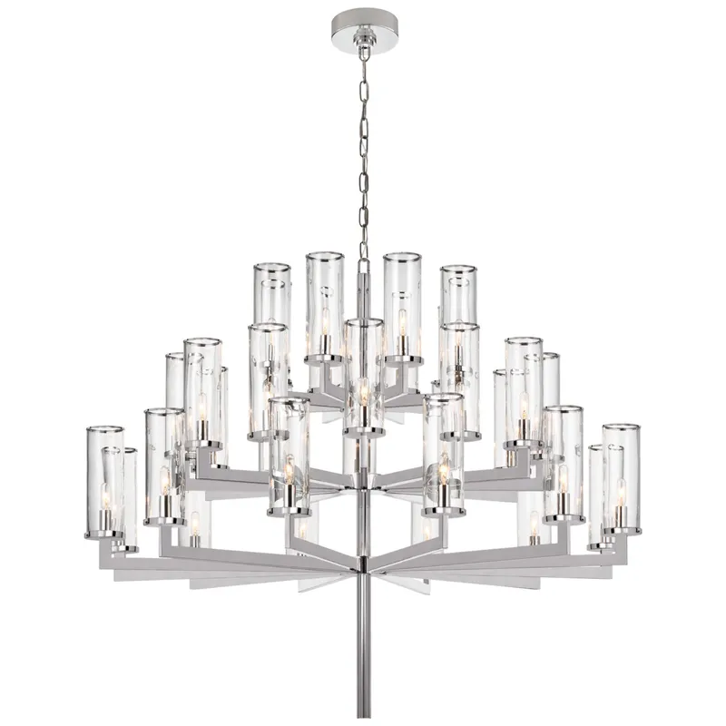 Kelly Wearstler Liaison Triple Tier Chandelier in Polished Nickel with Clear Glass Ceiling Light W47.5"