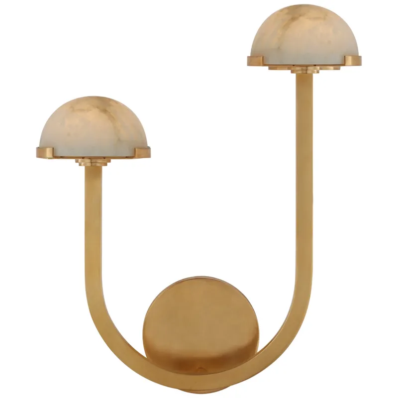 Kelly Wearstler Pedra 15" Asymmetrical Left Sconce in Antique-Burnished Brass with Alabaster Wall Light W12.25" x H15"