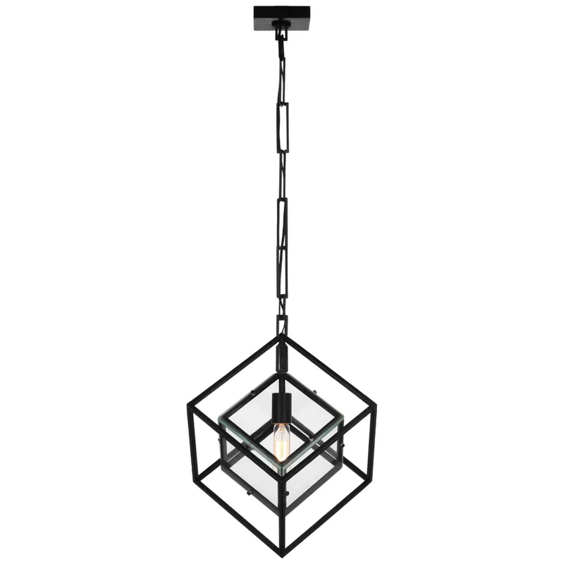 Kelly Wearstler Cubed Medium Pendant in Aged Iron with Clear Glass Ceiling Light W14.5" x H19.25"