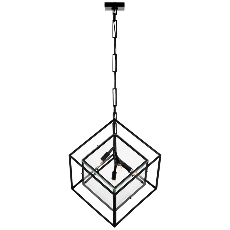 Kelly Wearstler Cubed Large Pendant in Aged Iron with Clear Glass Ceiling Light W20" x H26"