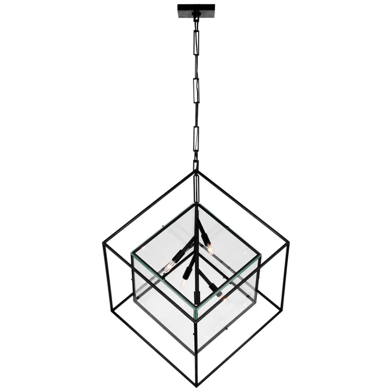 Kelly Wearstler Cubed X-Large Pendant in Aged Iron with Clear Glass Ceiling Light W28.5" x H36.5"