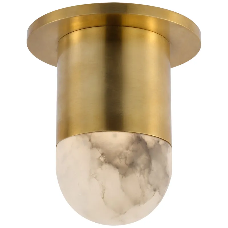Kelly Wearstler Melange Mini Monopoint Flush Mount in Antique-Burnished Brass with Alabaster Ceiling Light W3" x H5"